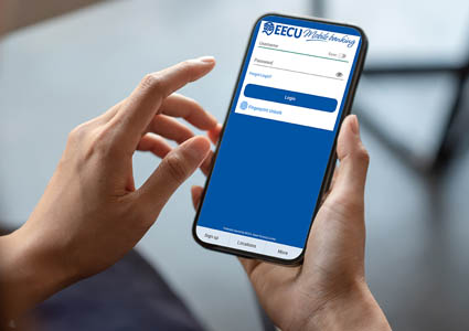 mobile phone displays EECU's app login page